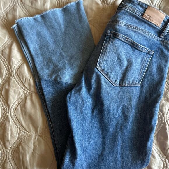 PAIGE 2-Color Collette Cropped Flare Hi Waist Flare Leg Contrasting Wash - Picture 8 of 11